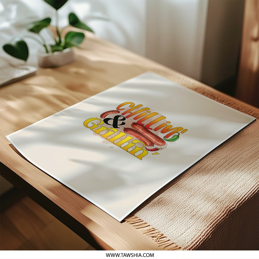 Chillin and Grillin Art Photographic Prints, Summer BBQ Prints, Food Prints, Kitchen Wall Art, Sausage Art, Hotdog Print, Cookout Decor - Tawshia