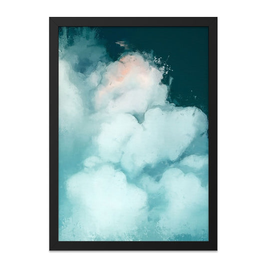 Abstract Cloud Wall Art, Dreamy Sky Painting Print, Modern Home Decor, Atmospheric Cloudscape, Contemporary Fine Art, Teal and White, Wall - Tawshia