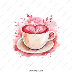 Heart Latte Pillow, Coffee Lover Gift, Valentine Decor, Watercolor Art, Pink Coffee Cup, Cozy Home Accent, Cute Pillow, Coffee Art - Tawshia