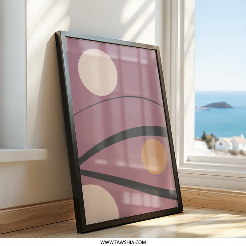 Modern Abstract Wall Art, Geometric Shapes Print, Minimalist Home Decor, Circle Art, Contemporary Artwork, Pink Mauve Wall Decor - Tawshia