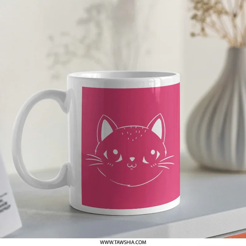 Cute Cat Design Pink Mug for Cat Lovers Product Type