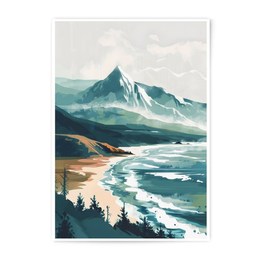 Mountain Beach Photographic Print, Coastal Scenery Art, Landscape Photo, Ocean Waves Art, Home Decor Print, Wall Art Print, Nature Artwork - Tawshia