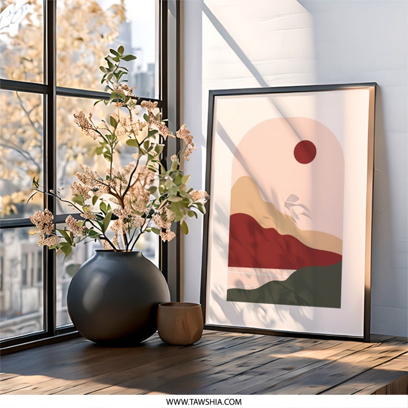 Abstract Landscape Wall Art, Minimalist Mountain Print, Boho Sunset Art, Earth Tones Decor, Modern Home Wall Decor, Unique Gift Idea - Tawshia