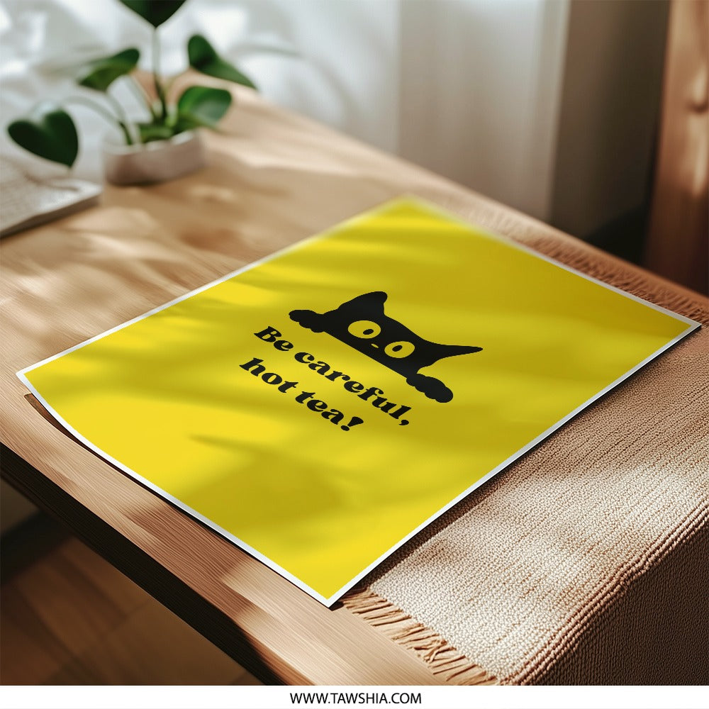 Cat Photographic Prints, Hot Tea Wall Art, Funny Cat Poster, Kitchen Art Print, Gift for Cat Lovers, Cute Home Decor, Cat Lover Gift - Tawshia