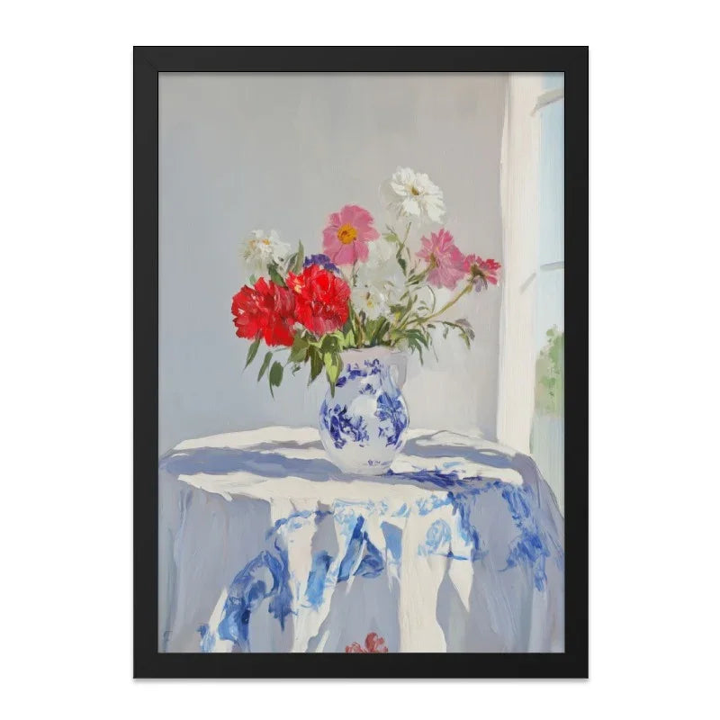 Floral Still Life Wall Art, Flower Bouquet Painting, Vase Artwork, Kitchen Decor, Bright Wall Decor, Cozy Home Art, Framed Art Print - Tawshia