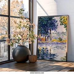 Serene Waterscape Wall Art, Impressionist Style Painting, Landscape Fine Art, Nature Inspired Decor, Calming Home Accent (138 characters) - Tawshia