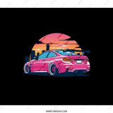Pink Car Backpack, Vaporwave Style, Retro Sunset, Unique Backpack, Gift for Car Enthusiast, Trendy Backpack, Car Lover Backpack - Tawshia