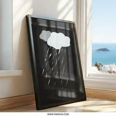 Rainy Day Wall Art, Cloud Rain Poster, Minimalist Print, Weather Art Decor, Modern Wall Hanging, Black and White Artwork, Home Decor Gift - Tawshia