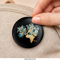Floral World Map Pinback Button, Watercolor Earth Badge, Geography Lover Gift, Nature Inspired Button, Globe Art Pin, Traveler Accessory - Tawshia