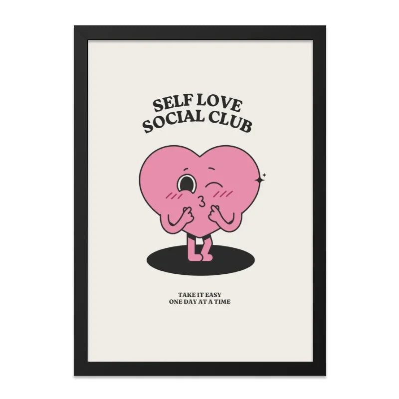 Self Love Social Club Wall Art, Heart Poster, Cute Home Decor, Positive Affirmation Print, Trendy Wall Hanging, Valentines Day Gift - Tawshia