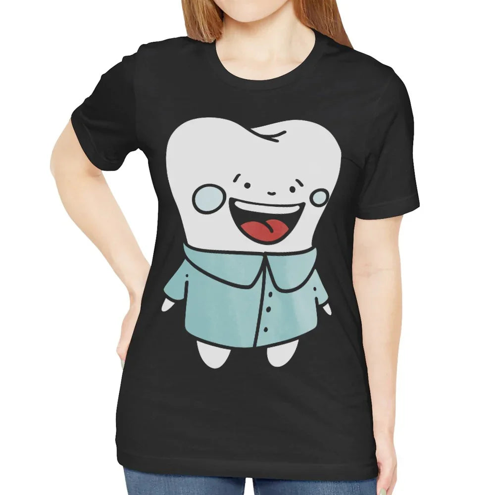 Happy Tooth Character in Blue Shirt T-shirt product