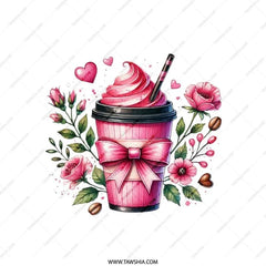 Pink Drink Pillow, Coffee Pillow, Floral Pillow, Hearts, Cute Pillow, Decorative Pillow, Home Decor, Gift For Her, Pillow Cover - Tawshia