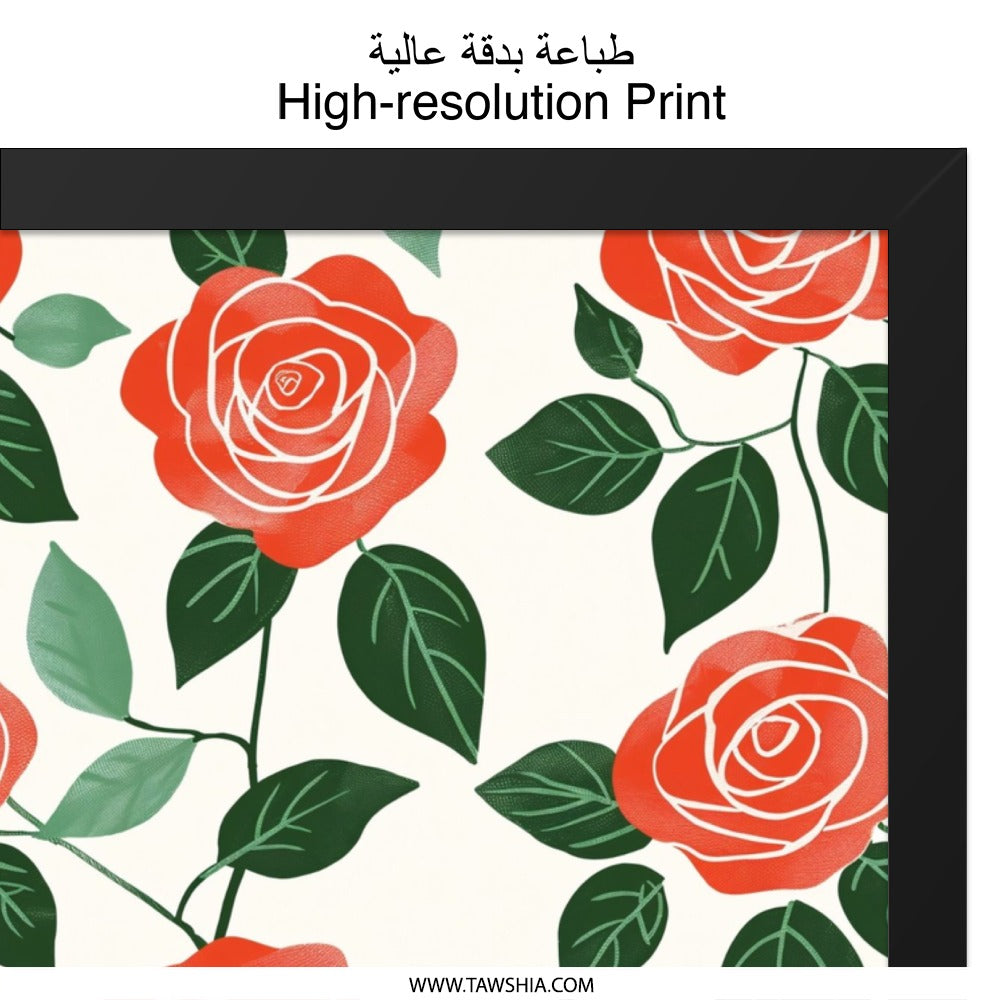 Red Rose Floral Wall Art, Botanical Print, Flower Artwork, Modern Home Decor, Trendy Poster, Wall Decor, Aesthetic Room Decor - Tawshia