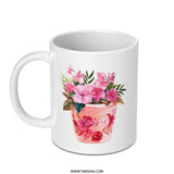 Floral Garden Mug, Flower Pot Design, Botanical Mug, Pink Flowers, Gift for Gardeners, Cute Coffee Mug, Tea Mug, Novelty Mug, Art Mug - Tawshia
