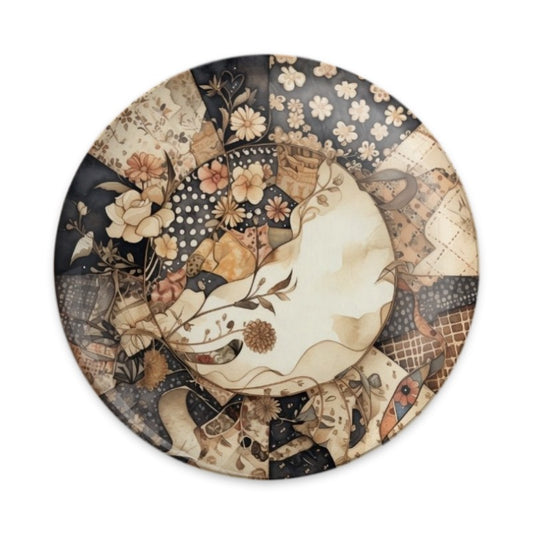Floral Collage Pinback Button, Neutral Tones Pattern, Vintage Style Accessory, Unique Design, Fashion Statement Button, Decorative - Tawshia