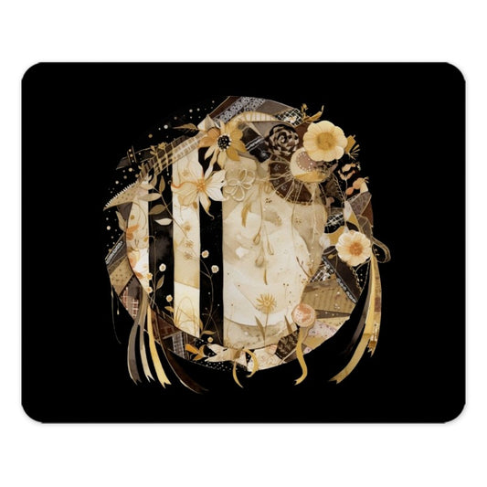 Floral Mouse Pad, Black Gold Decor, Striped Vintage Style, Desk Accessories, Computer Gift, Home Office Decor, Elegant Mousepad, Unique - Tawshia
