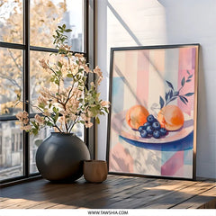 Peach and Blueberry Wall Art, Still Life Painting Print, Modern Kitchen Decor, Fruit Art Print, Contemporary Home Decor - Tawshia