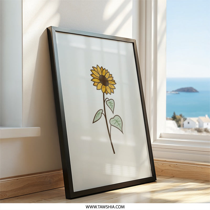 Sunflower Wall Art, Floral Print, Botanical Decor, Minimalist Art, Home Decor, Trending Wall Art - Tawshia