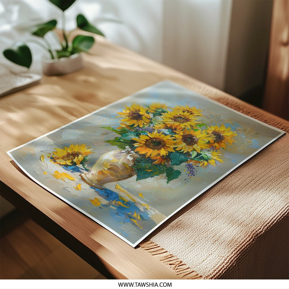 Sunflower Photographic Print, Floral Art, Still Life Painting, Bright Home Decor, Summer Flowers, Kitchen Art, Gift Idea - Tawshia