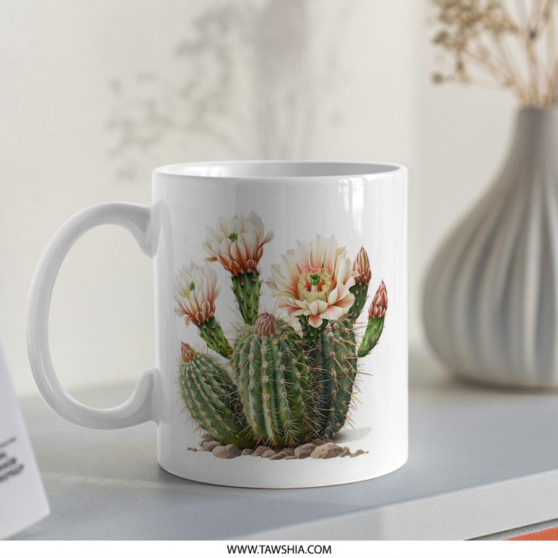Cactus Flower Mug, Botanical Plant Art, Floral Design Mug, Desert Plant Mug, Garden Lover Gift, Unique Mug Gift, Spring Decor Mug - Tawshia