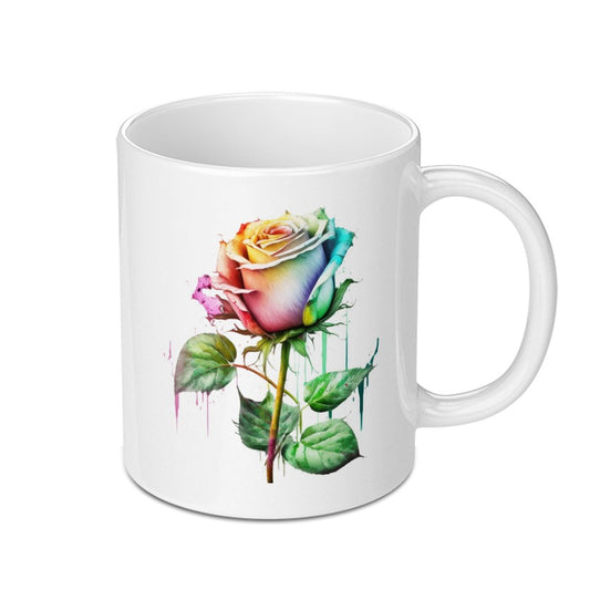 Rainbow Rose Mug, Watercolor Floral Coffee Mug, Colorful Flower Cup, Gift for Her, Unique Tea Mug, Art Mug, Floral Lover Present - Tawshia