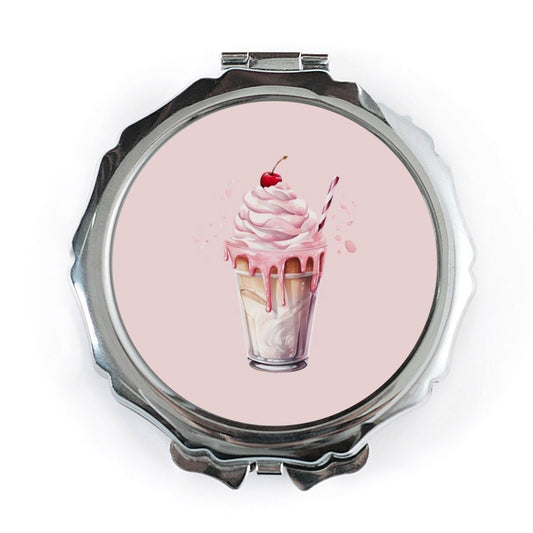 Cherry Milkshake Pocket Mirror, Cute Dessert Mirror, Foodie Gift, Sweet Treat Compact Mirror, Aesthetic Purse Mirror - Tawshia