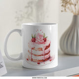 Cake Mug, Watercolor Cake, Dessert Mug, Raspberry Cake Art, Rose Cake Mug, Birthday Gift Mug, Baking Lover Mug, Coffee Mug, Tea Mug - Tawshia