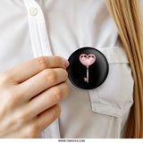Heart Key Pinback Button, Watercolor Love Key Button, Romantic Gift Pin, Unique Heart Key Pinback Button, Heart Button, Key Button - Tawshia
