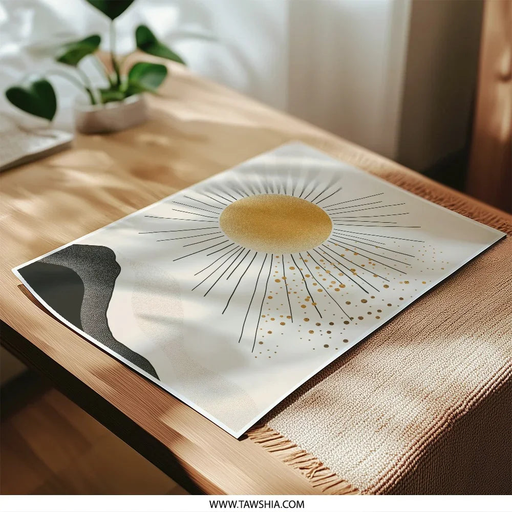 Abstract Sun Photographic Print, Minimalist Wall Art, Geometric Art Print, Beige Black Wall Decor, Modern Home Decor, Boho Wall Art - Tawshia