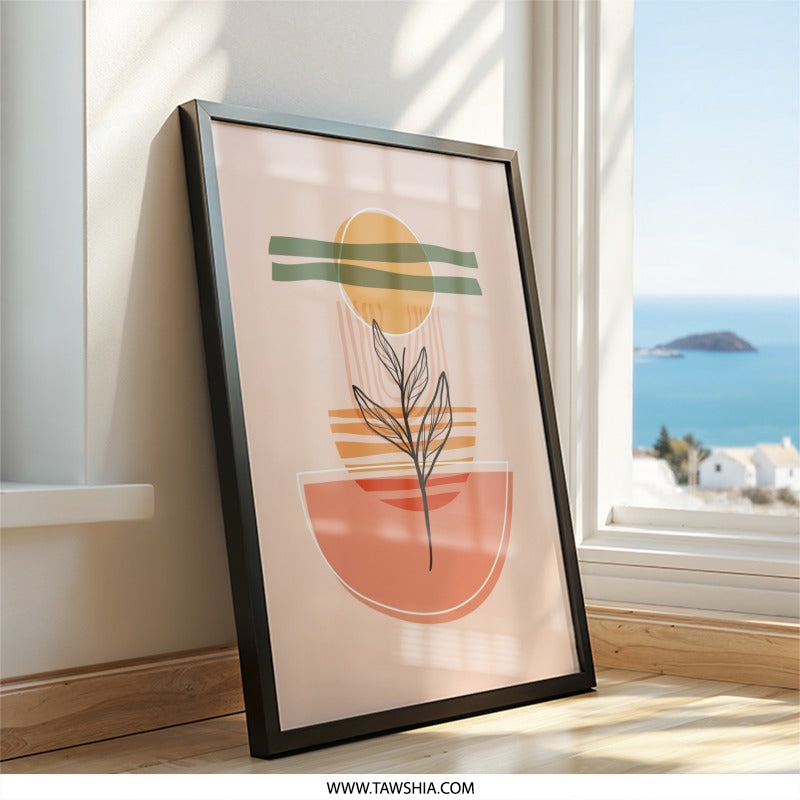 Abstract Wall Art Print, Geometric Art Decor, Botanical Print, Modern Art, Boho Wall Art, Minimalist Wall Decor, Living Room Art - Tawshia