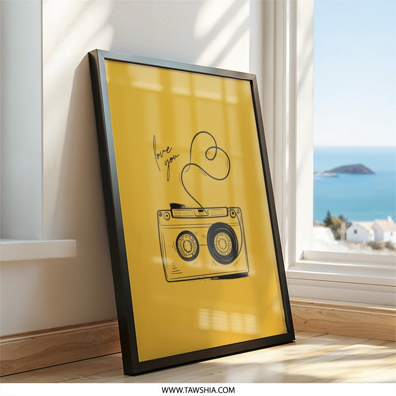 Retro Cassette Wall Art, Love You Wall Decor, Music Lover Gift, Minimalist Wall Print, Modern Home Decor - Tawshia