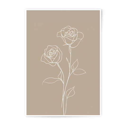 Rose Line Art Photographic Print, Minimalist Floral, Beige Wall Decor, Modern Art, Simple Botanical Print, Bedroom Decor, Home Art Print - Tawshia