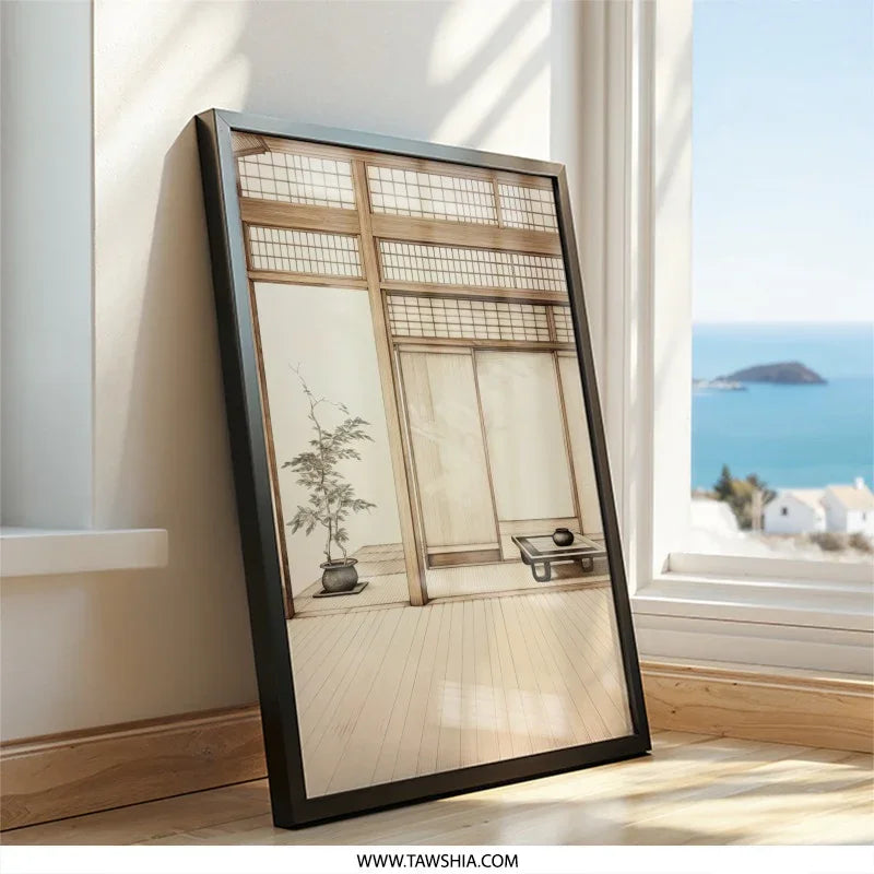 Japanese Interior Wall Art, Asian Room Print, Serene Living Space Decor, Minimalist Design, Tranquil Home, Sliding Door Art - Tawshia