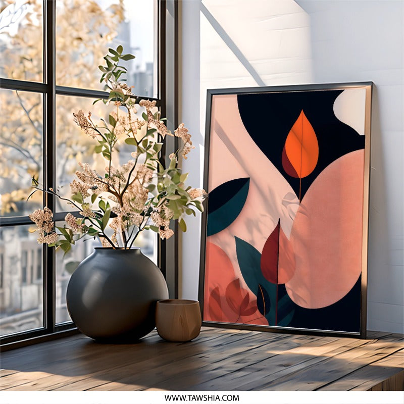 Abstract Leaves Wall Art, Modern Botanical Print, Contemporary Home Decor, Geometric Foliage Artwork, Nature Inspired Wall Decor - Tawshia