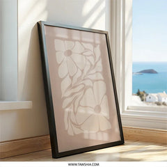 Beige Floral Wall Art, Neutral Tone Print, Modern Flower Art, Minimalist Botanical Decor, Aesthetic Room Decor, Abstract Floral Print - Tawshia