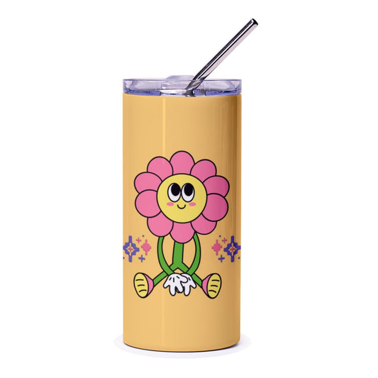 Retro Flower Power Tumbler, Cute Floral Character, Smiling Face Tumbler, Groovy Aesthetic, 70s Style Design, Funky Vibes Tumbler - Tawshia