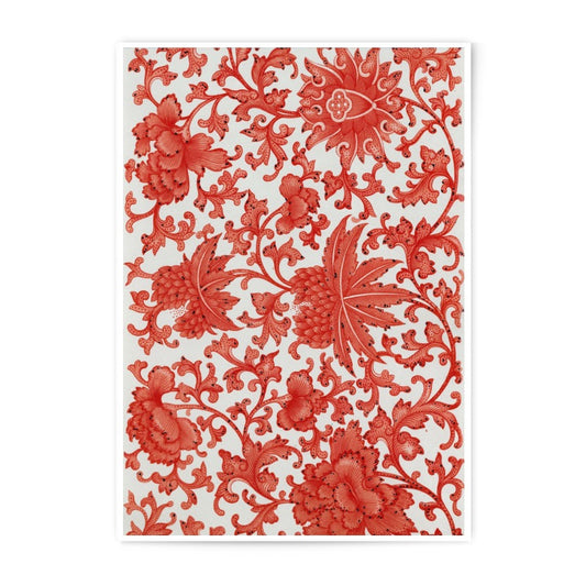 Red Floral Photographic Print, Vintage Floral Art, Antique Flower Pattern, Elegant Wall Decor, Home Interior - Tawshia