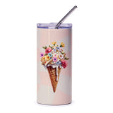 Floral Ice Cream Cone Tumbler, Cute Tumbler, Pretty Tumbler, Summer Tumbler, Gift Idea, Tumbler with Straw, Everyday Tumbler - Tawshia