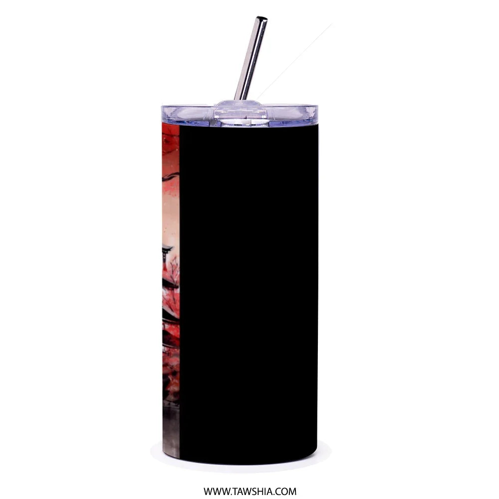 Stylish Red and Black Dragonfly Print Tumbler product