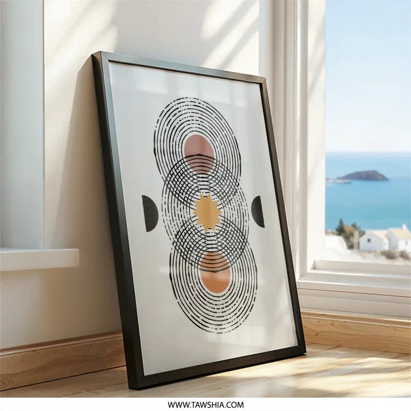 Abstract Geometric Wall Art, Boho Circles Print, Celestial Star Art, Modern Minimalist Decor, Home Living Room Art - Tawshia