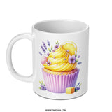 Lemon Cupcake Mug, Floral Mug, Lavender Mug, Spring Mug, Cute Mug, Watercolor Mug, Dessert Mug, Gift for Her, Food Mug - Tawshia