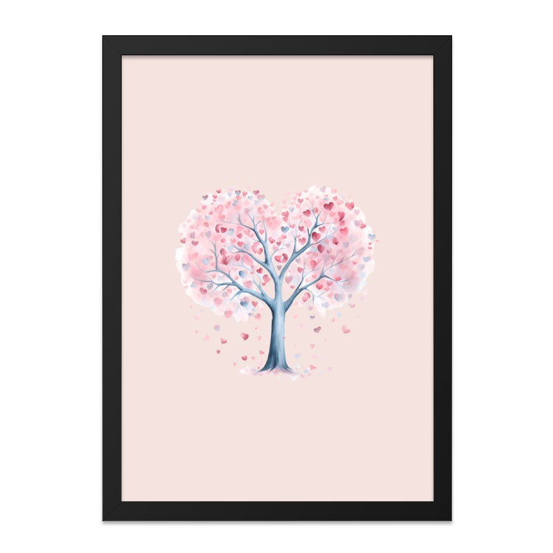 Heart Tree Framed Wall Art, Watercolor Tree of Hearts, Love Tree Decor, Romantic Gift, Anniversary Gift, Pink Heart Wall Art, Tree Art - Tawshia