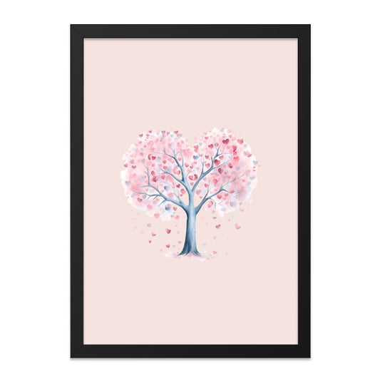 Heart Tree Framed Wall Art, Watercolor Tree of Hearts, Love Tree Decor, Romantic Gift, Anniversary Gift, Pink Heart Wall Art, Tree Art - Tawshia