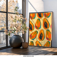 Papaya Wall Art Print, Tropical Fruit Decor, Kitchen Wall Art, Colorful Food Art, Modern Papaya Art Print, Exotic Fruit Print - Tawshia