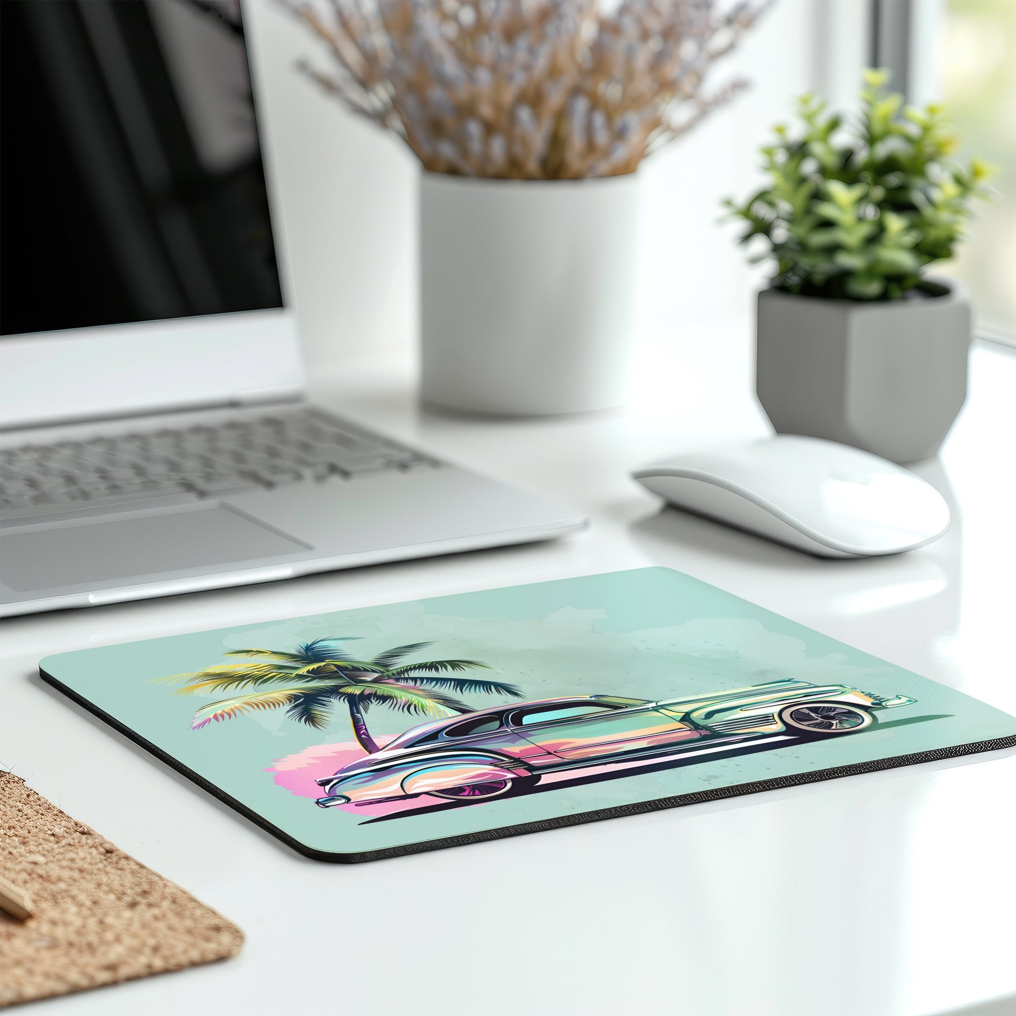 Retro Car with Palm Trees Desk Mat product type