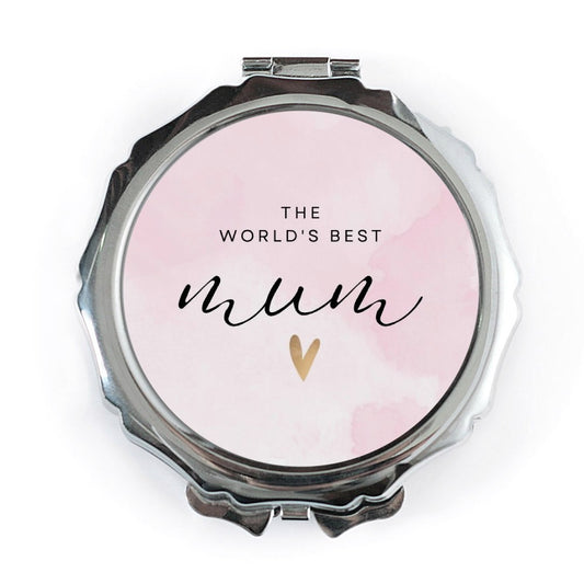 World's Best Mum Pocket Mirror, Mother's Day Gift, Mom Compact Mirror, Handbag Mirror, Unique Mum Gift, Pink Watercolor Mirror - Tawshia