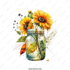 Sunflower Tote Bag, Floral Tote, Mason Jar Art, Watercolor Bag, Elegant Design, Stylish Grocery Bag, Everyday Bag, Gifts for Her - Tawshia