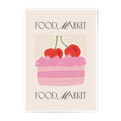 Food Market Photographic Print, Dessert Art, Kitchen Decor, Cherry Cake Poster, Minimalist Food Illustration, Restaurant Wall Art - Tawshia