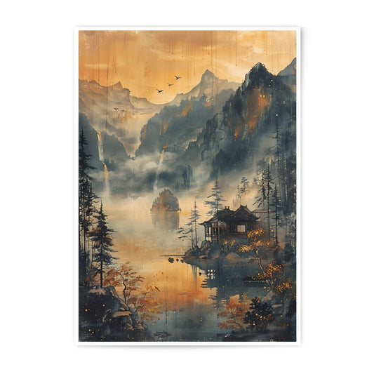 Zen Landscape Photographic Print, Japanese Art Print, Mountain Lake Home Decor, Asian Art, Peaceful Wall Art, Nature Photography - Tawshia