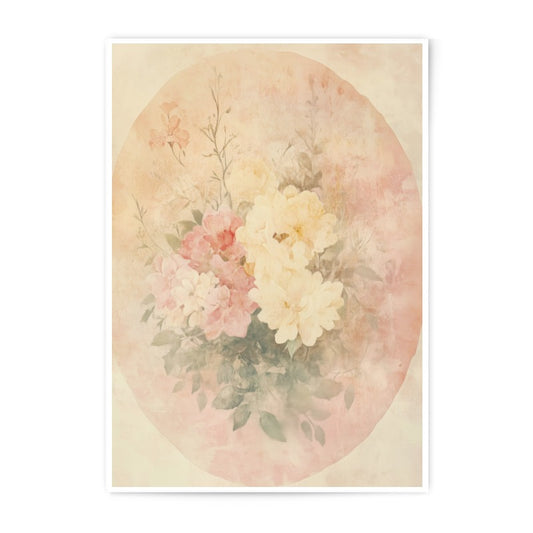 Vintage Floral Photographic Print, Pink and Cream Flowers, Antique Style Art, Botanical Home Decor, Wall Art - Tawshia